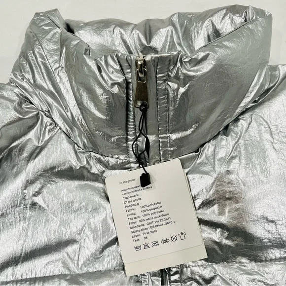 STYLE KIDS| Toddler Unisex Girls Boys Metallic Silver Puffer Jacket 7-9Y NWT - Picture 9 of 9